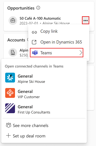 Screenshot showing creating deal room team from record card.