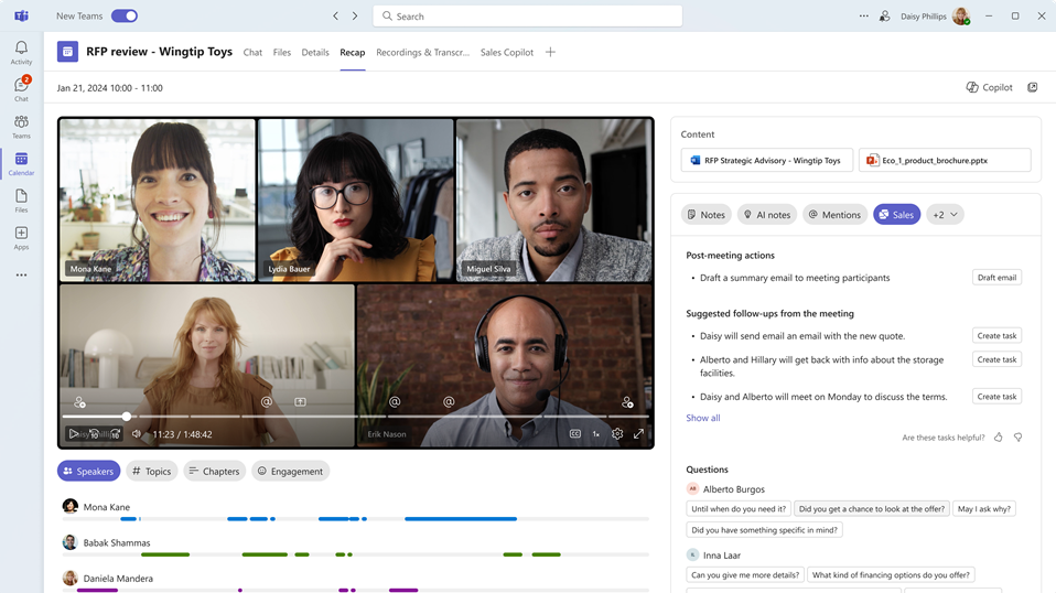 Screenshot showing sales insights in Teams meeting recap.