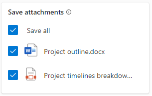Screenshot of the save attachment option in the Copilot for Sales side pane.