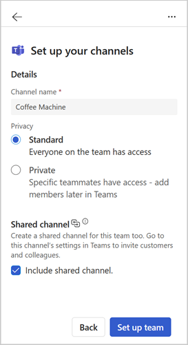 Screenshot of the Set up your channels step in Copilot for Sales for Outlook.