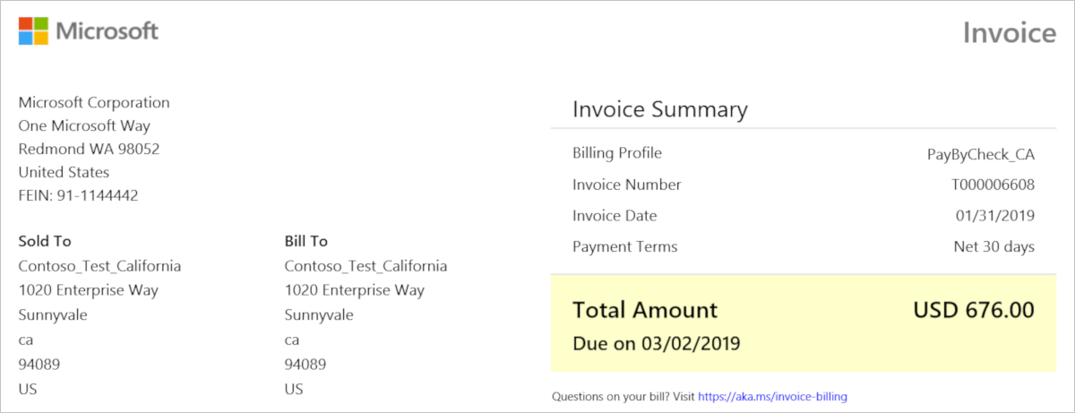 Invoice summary section.