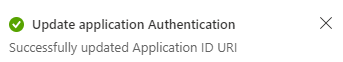 Screenshot shows the Application ID URI updated message.