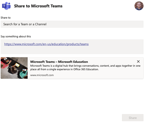 Share-to-Teams pop-up