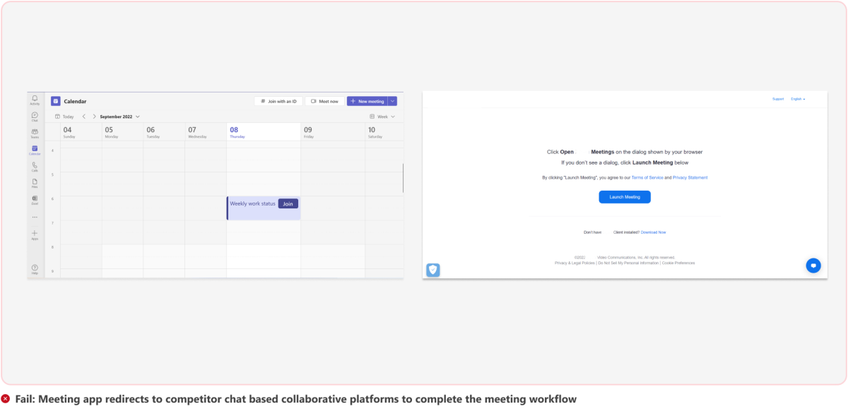 Graphic shows an example of an app redirecting to competitor chat based platform.