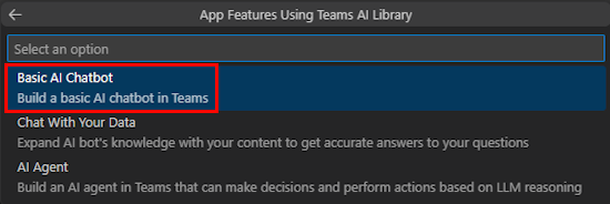 Screenshot shows the option to select app features using AI library list.