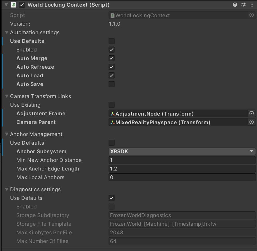 A basic world locking context setup