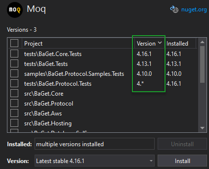 Requested version in solution level Package Manager UI