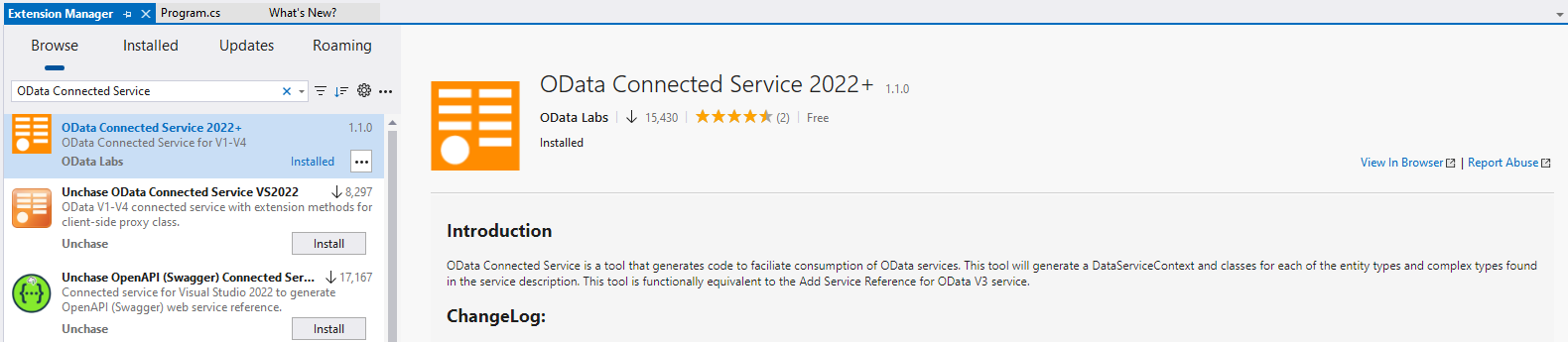 OData Connected Service extension