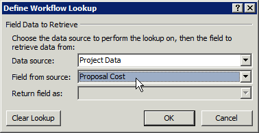Defining a lookup value in the workflow