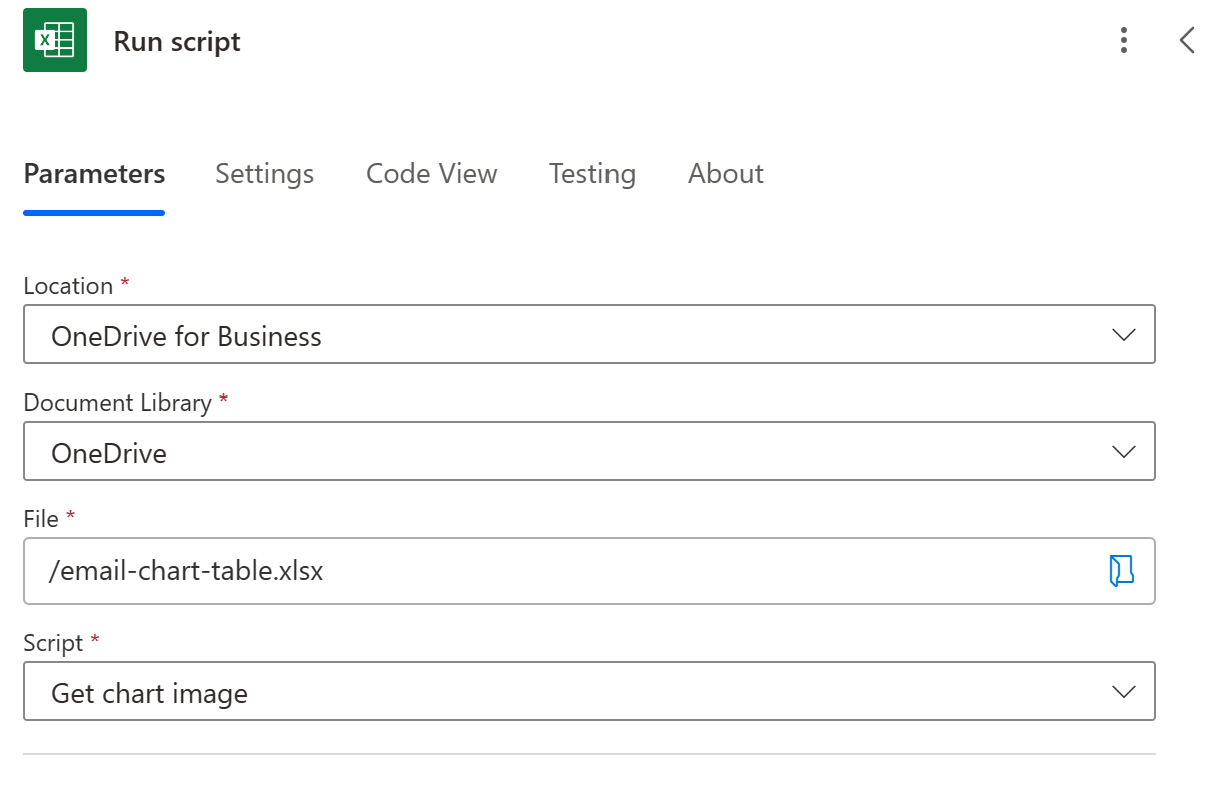 The completed Excel Online (Business) connector in Power Automate.