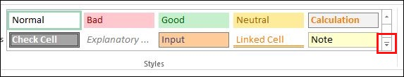 Screenshot to select the Down arrow in the Style group.