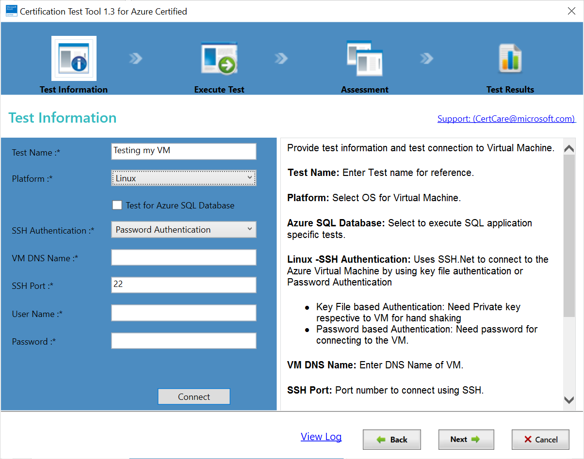 Shows the selection of VM test information.