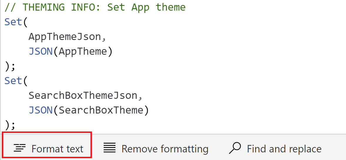 Screenshot of Power Apps studio with the Format text command highlighted