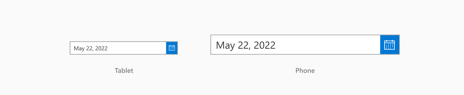 Date picker sizes.