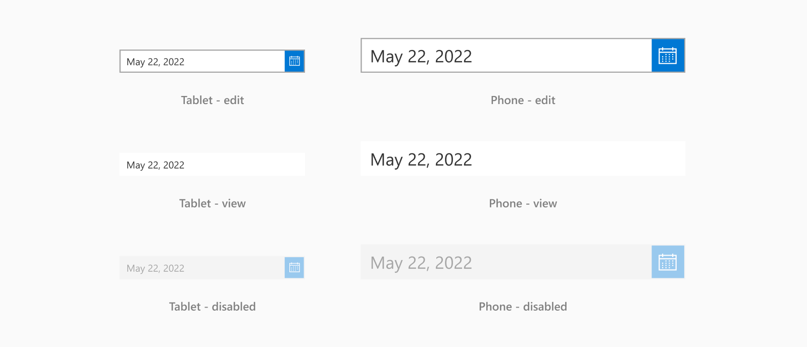 Date picker states.