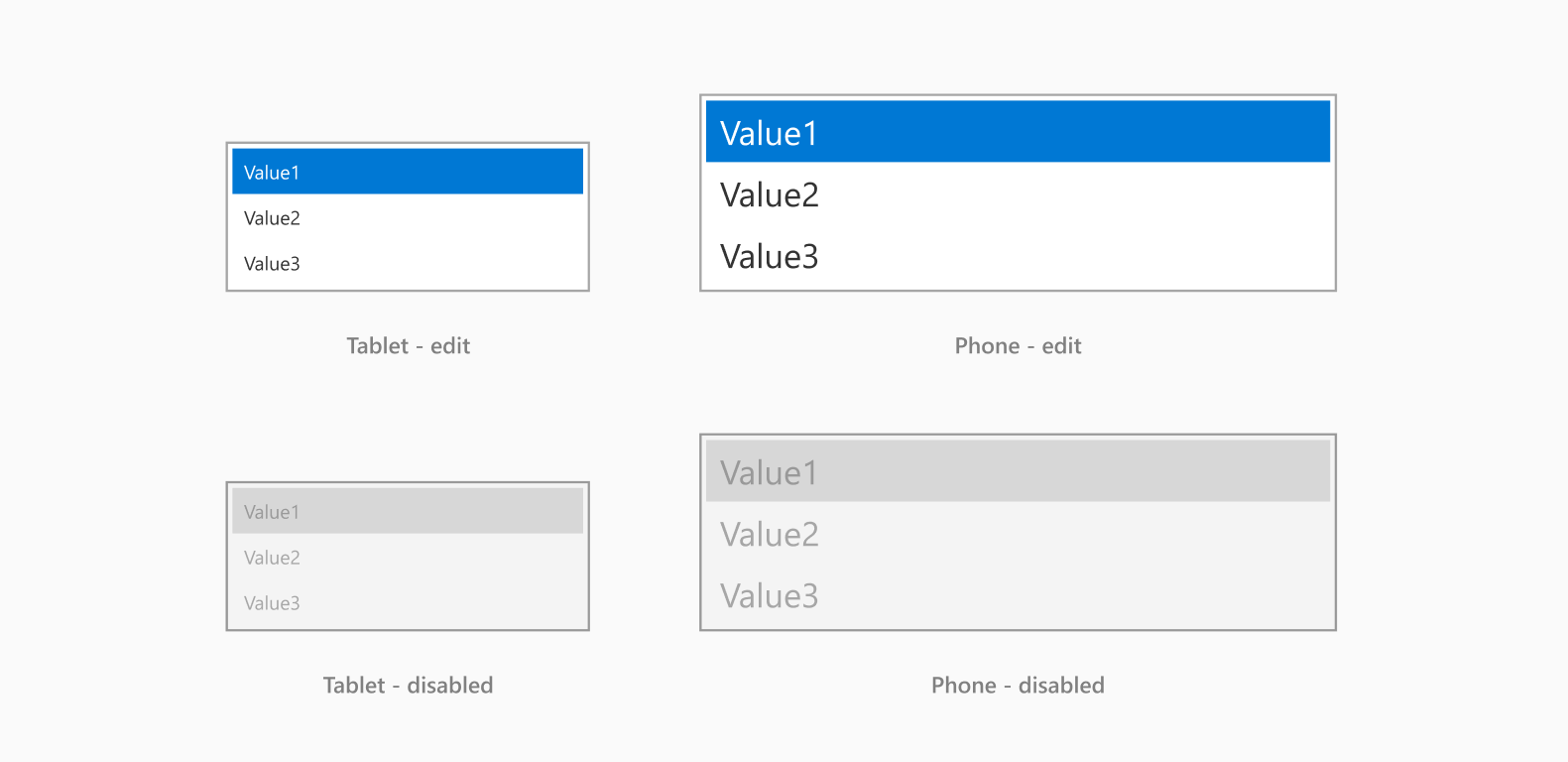 List box states.