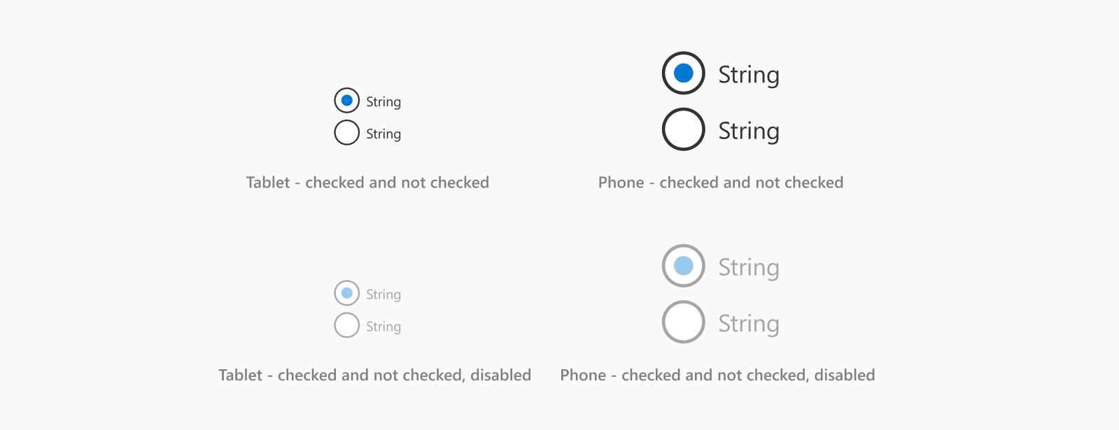 Radio button states.