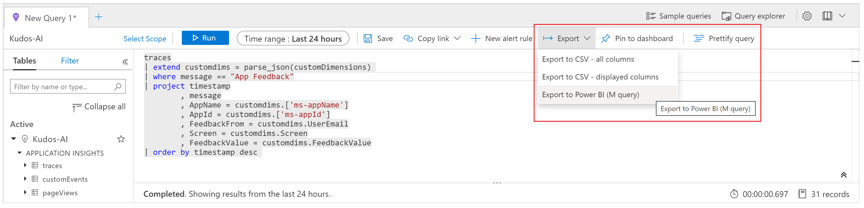 Export Power BI query.