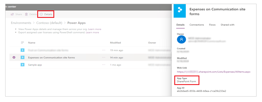 List of customized forms.