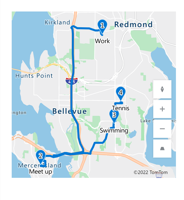 A screenshot of a map with routes between pinned waypoints.