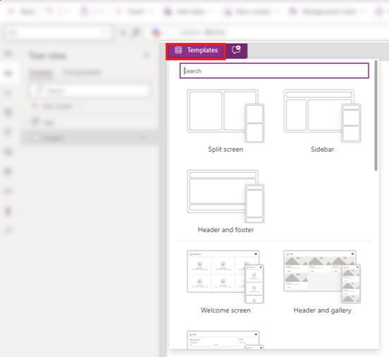 Use inline actions to select a screen template