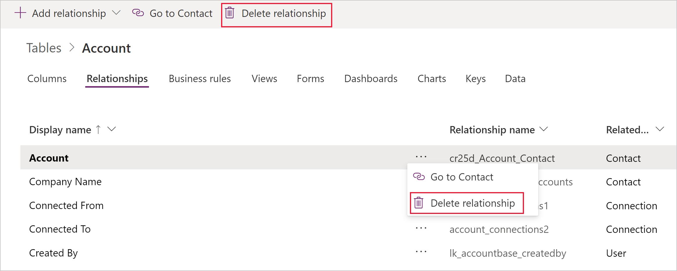 Delete table relationship.