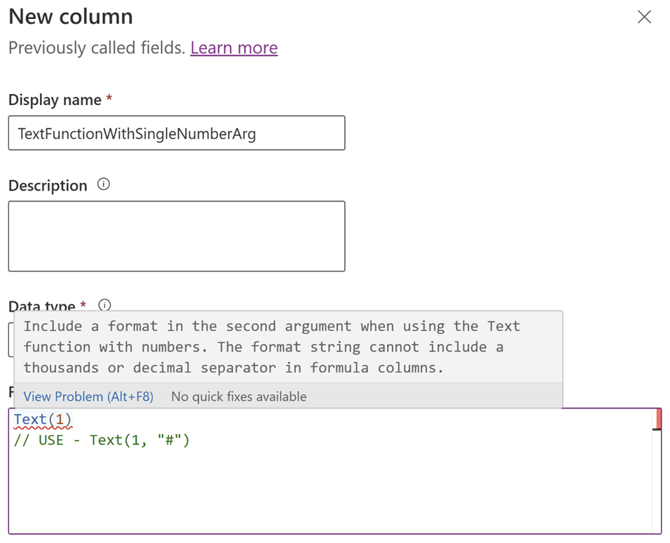 Formula column with unsupported text function with a number argument