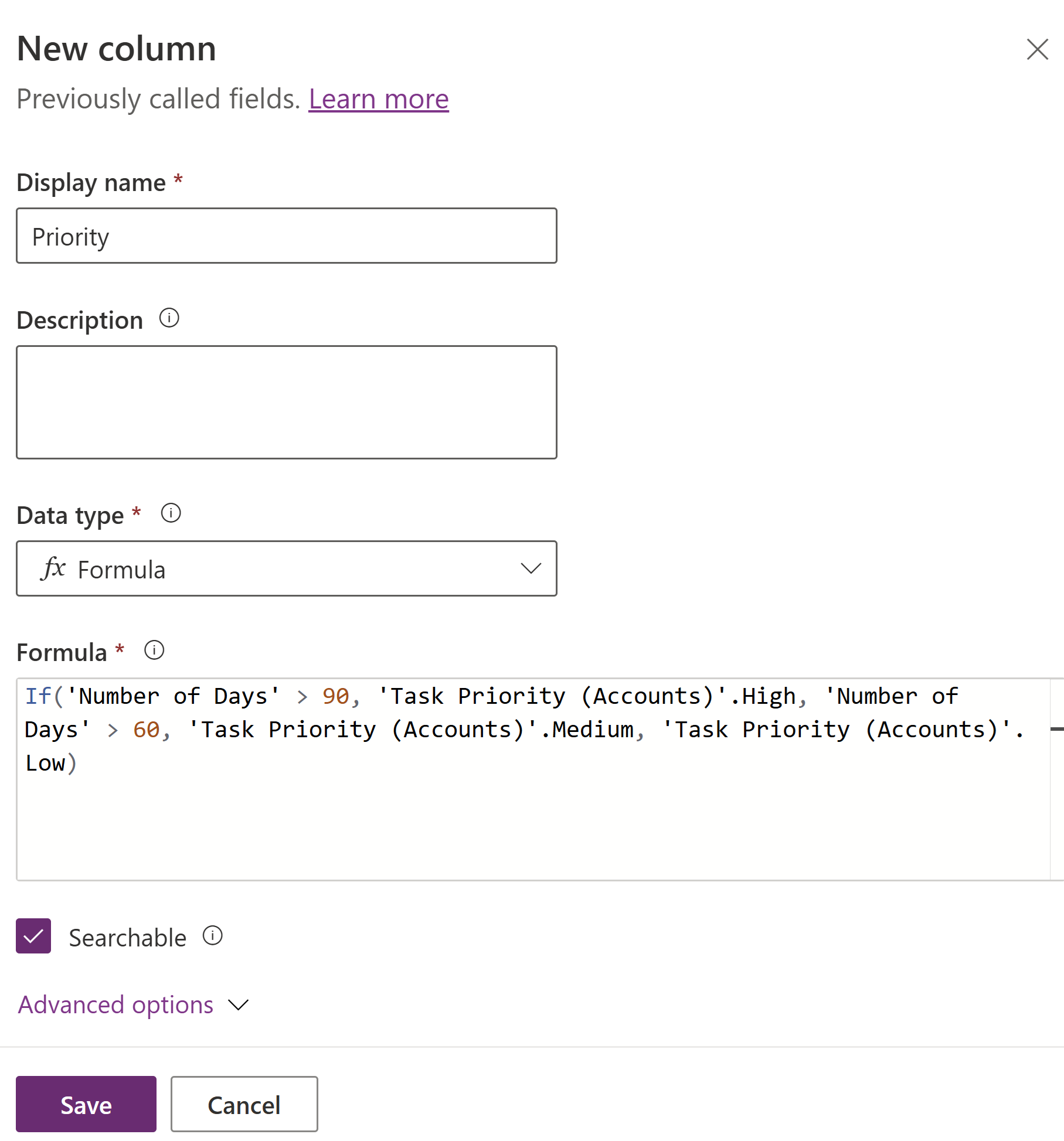 Screenshot of a creating local choice formula column.