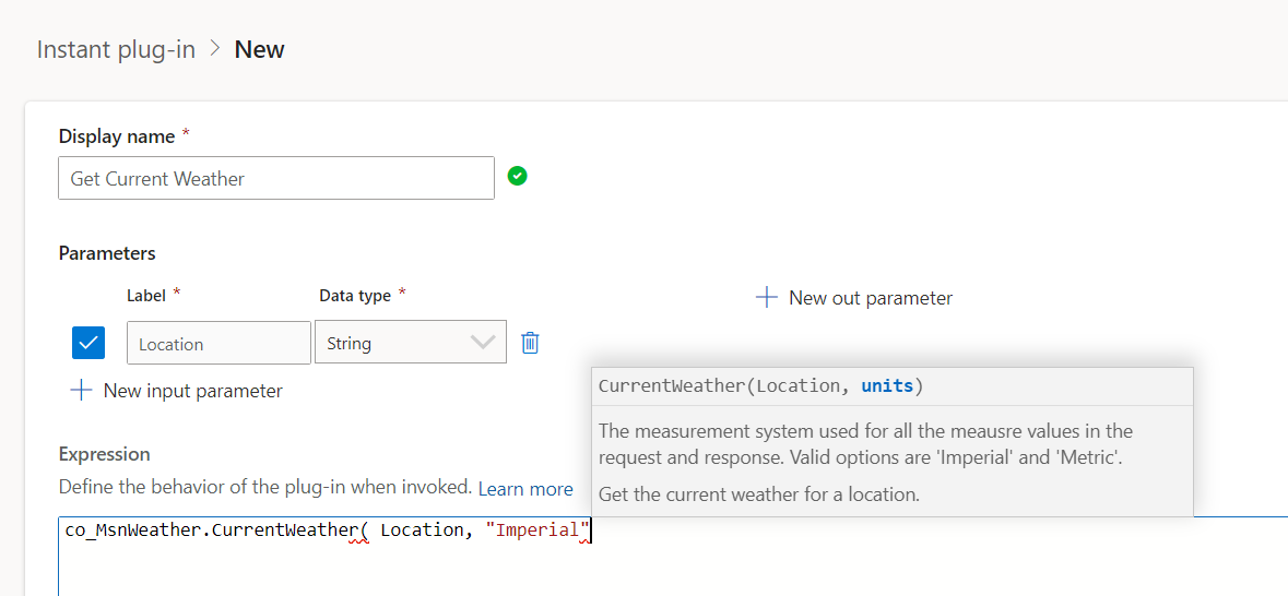 Complete the plug-in definition in the editor