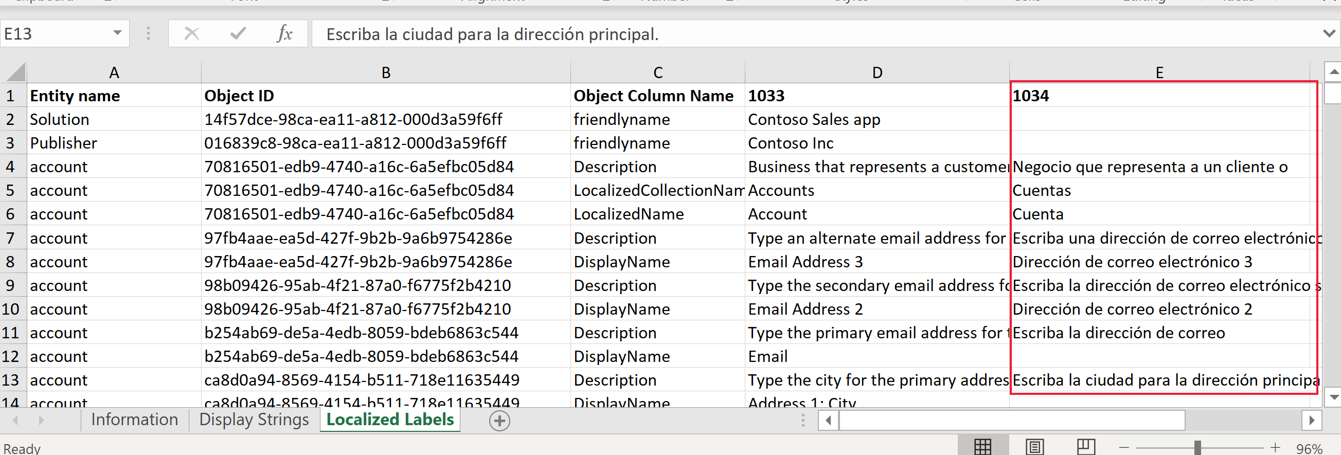 Translated text in Excel file.