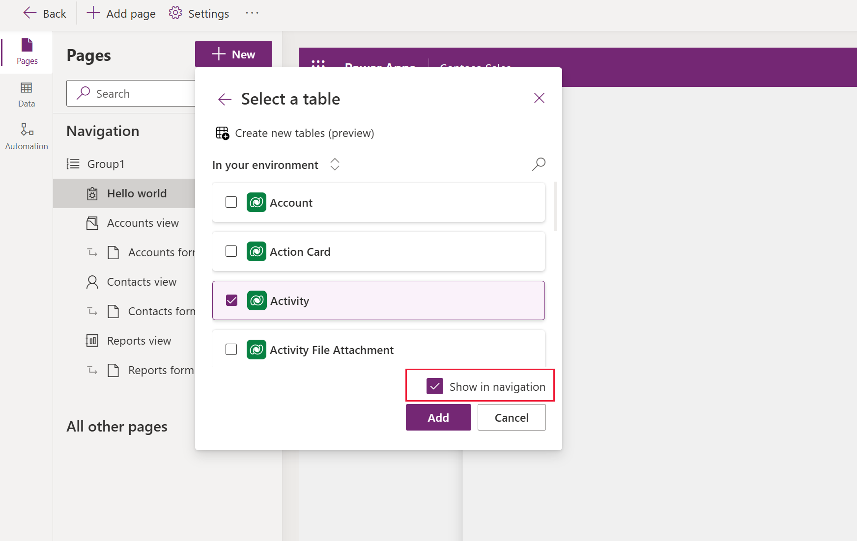 Add table view and form pages