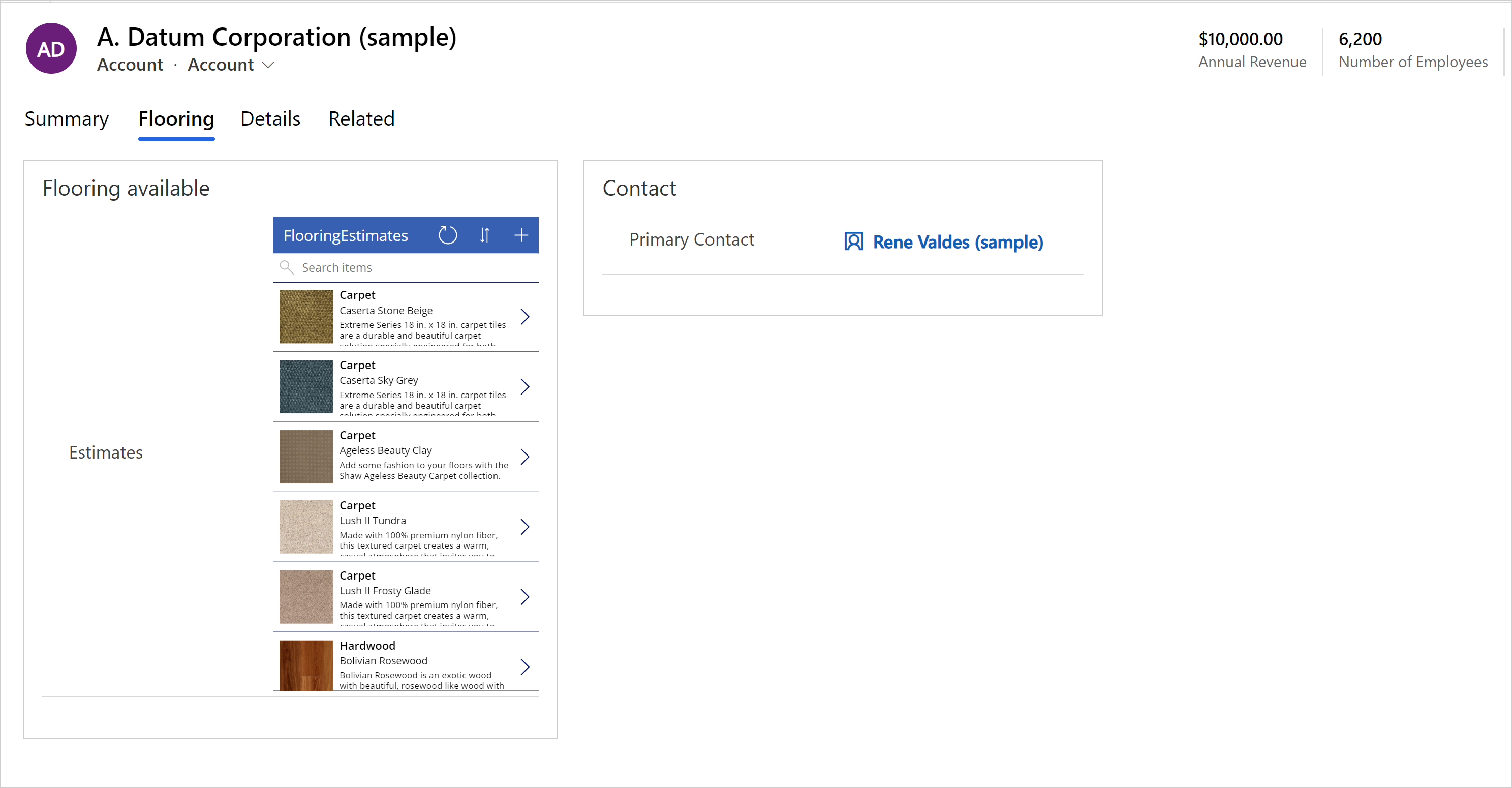 Example of an embedded canvas app on a model-driven app main form.