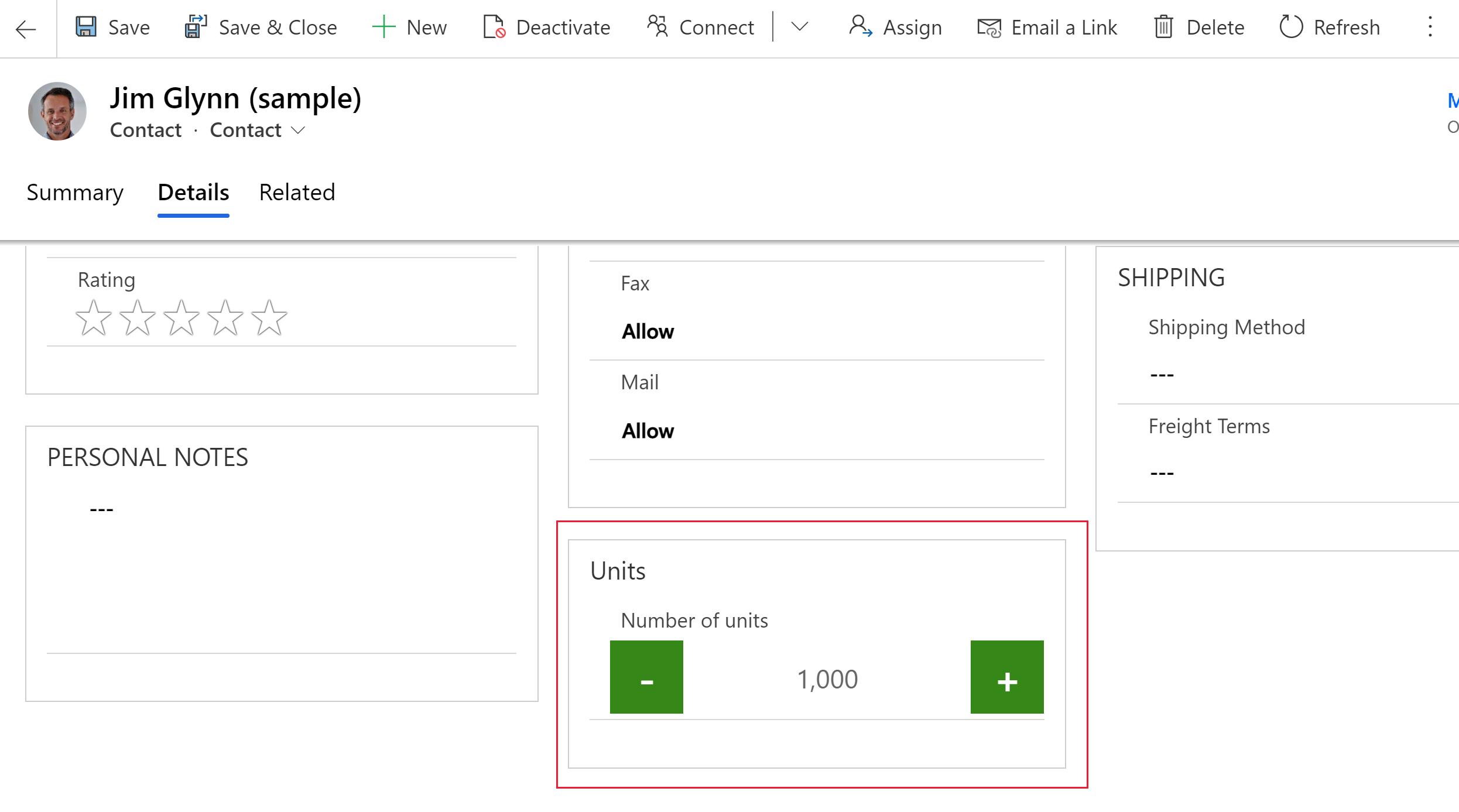 Example of the number input control in a model-driven app.