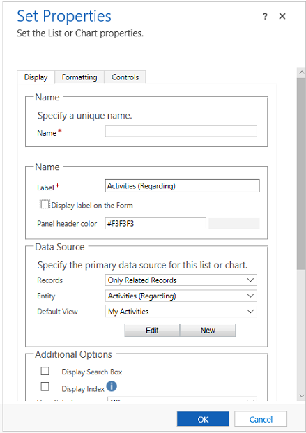 sub-grid properties for show chart only.