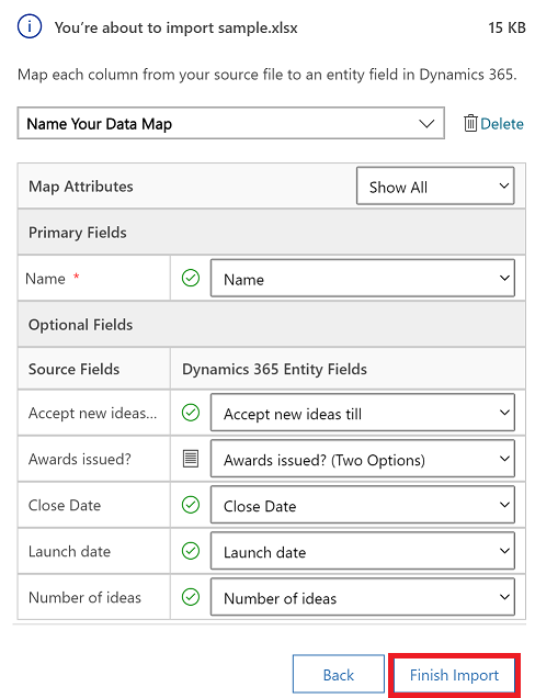 Import selected Excel file and checking mapping.