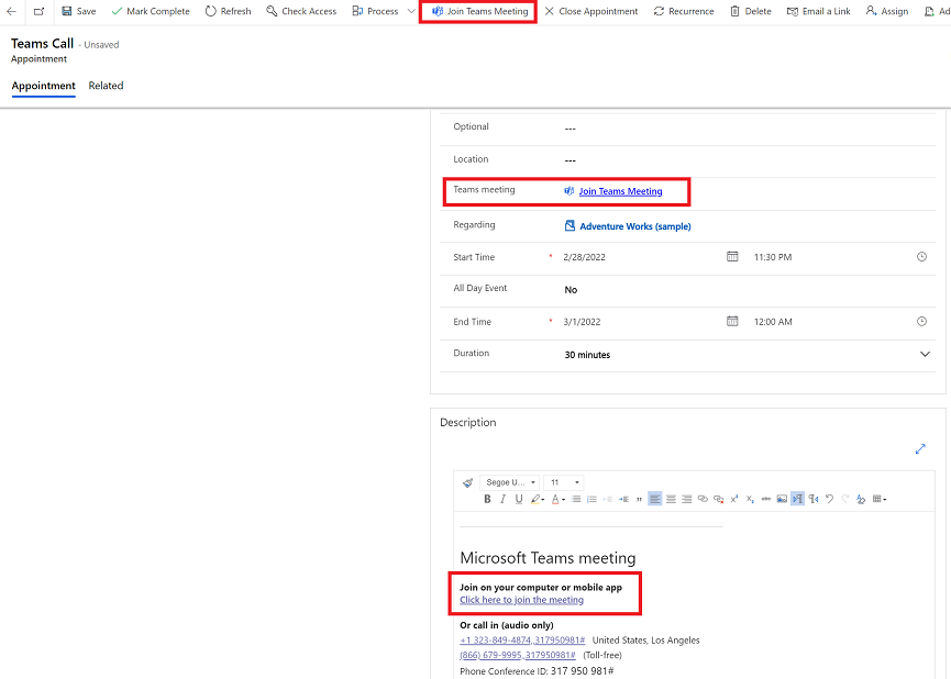Join a Teams meeting from an appointment.