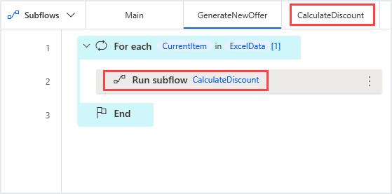 Screenshot of the deployed Run subflow action.