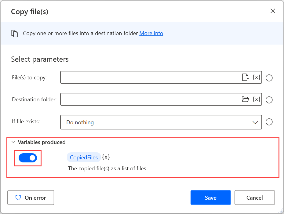 Screenshot of a produced variable in an action's modal.