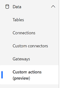 Screenshot of Custom actions under Data section