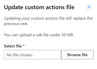 Screenshot of Update custom actions group