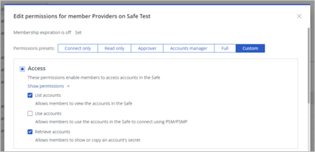 Screenshot of manage permissions in CyberArk