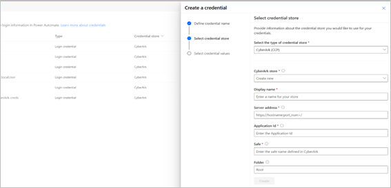 Screenshot of create new credential store.