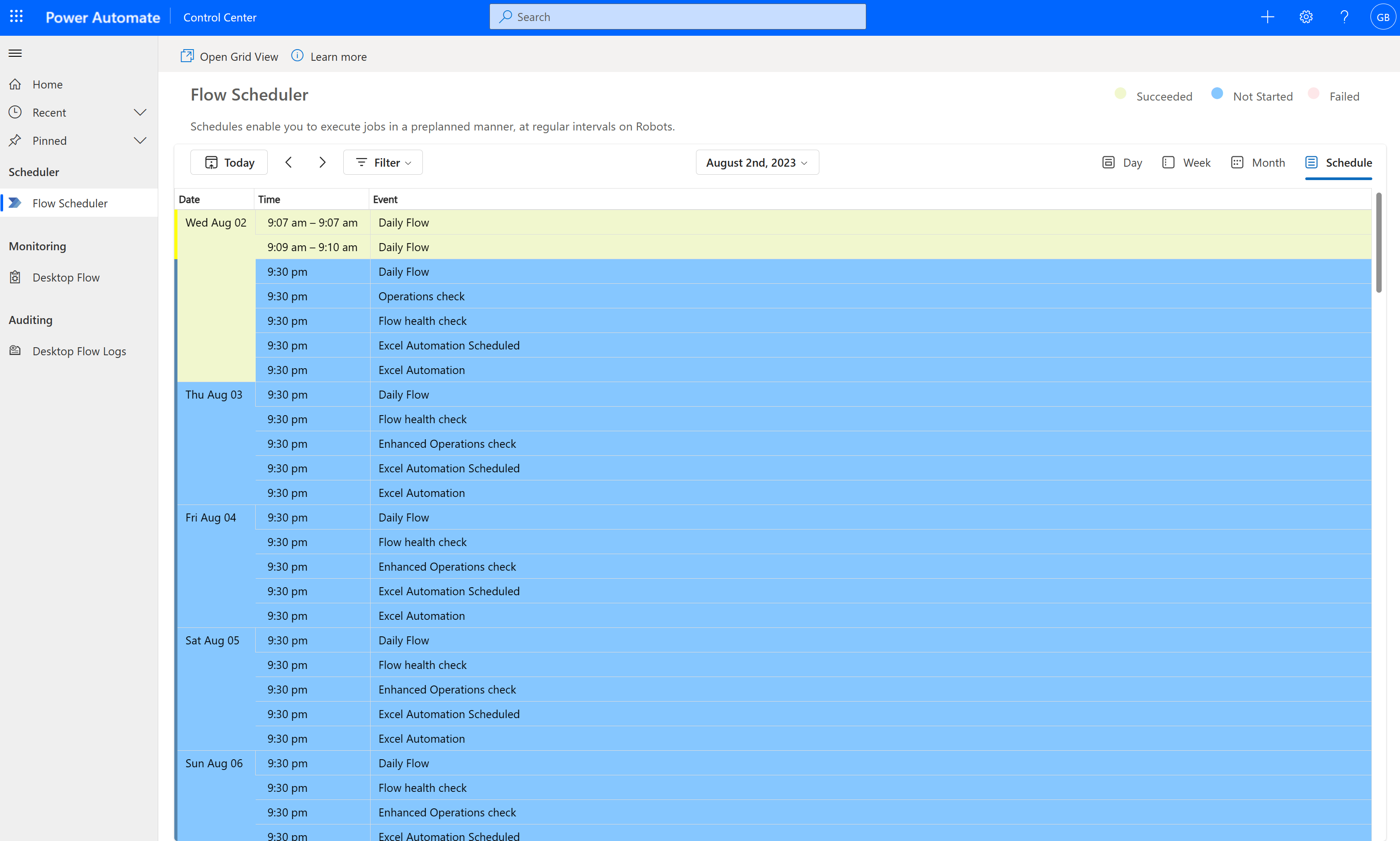 Screenshot of Automation Kit - Control Center Desktop Flow Scheduler.