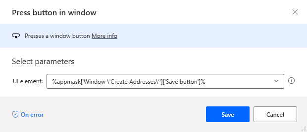 Screenshot of Press button in window dialog.