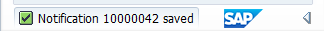 Screenshot of SAP Notification ID that has been generated after saving a new record.