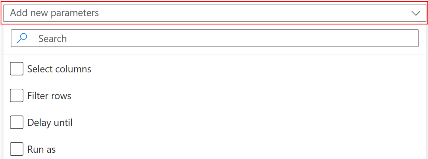 Screenshot of the advanced options in the Add new parameters field.