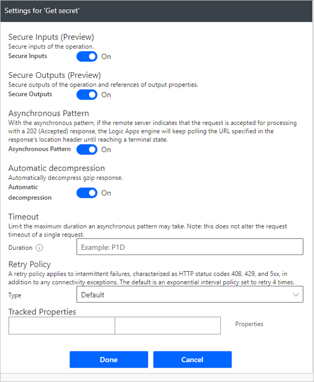 Screenshot of secure inputs and outputs.