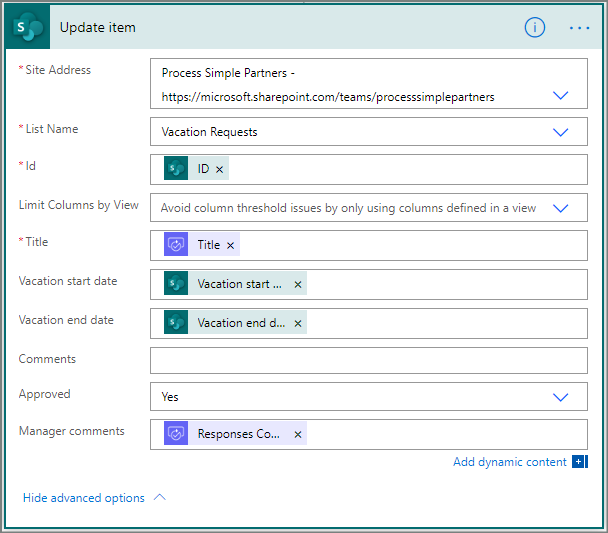 update item configuration.