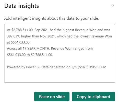 Screenshot of insights dialog.