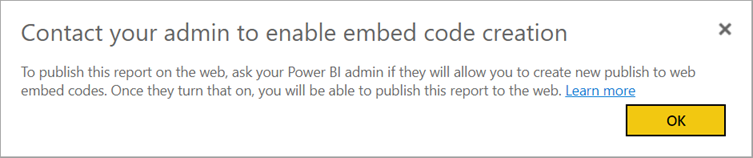 Screenshot of Contact your Power BI admin.